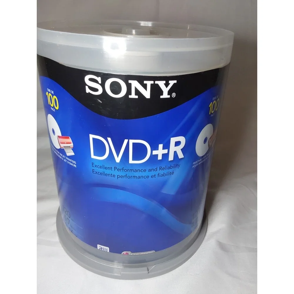 NEW Sony DVD+R 4.7GB 120min 1-16X Recordable Blank Printable 100 Discs Pack
